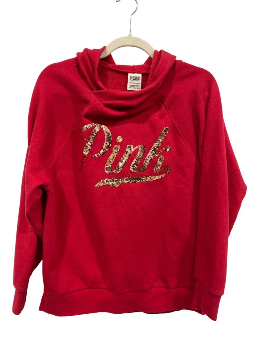 PINK Victoria's Secret Hoodie Sweatshirt XS Long Sleeve Sequin Pullover Red Cozy
